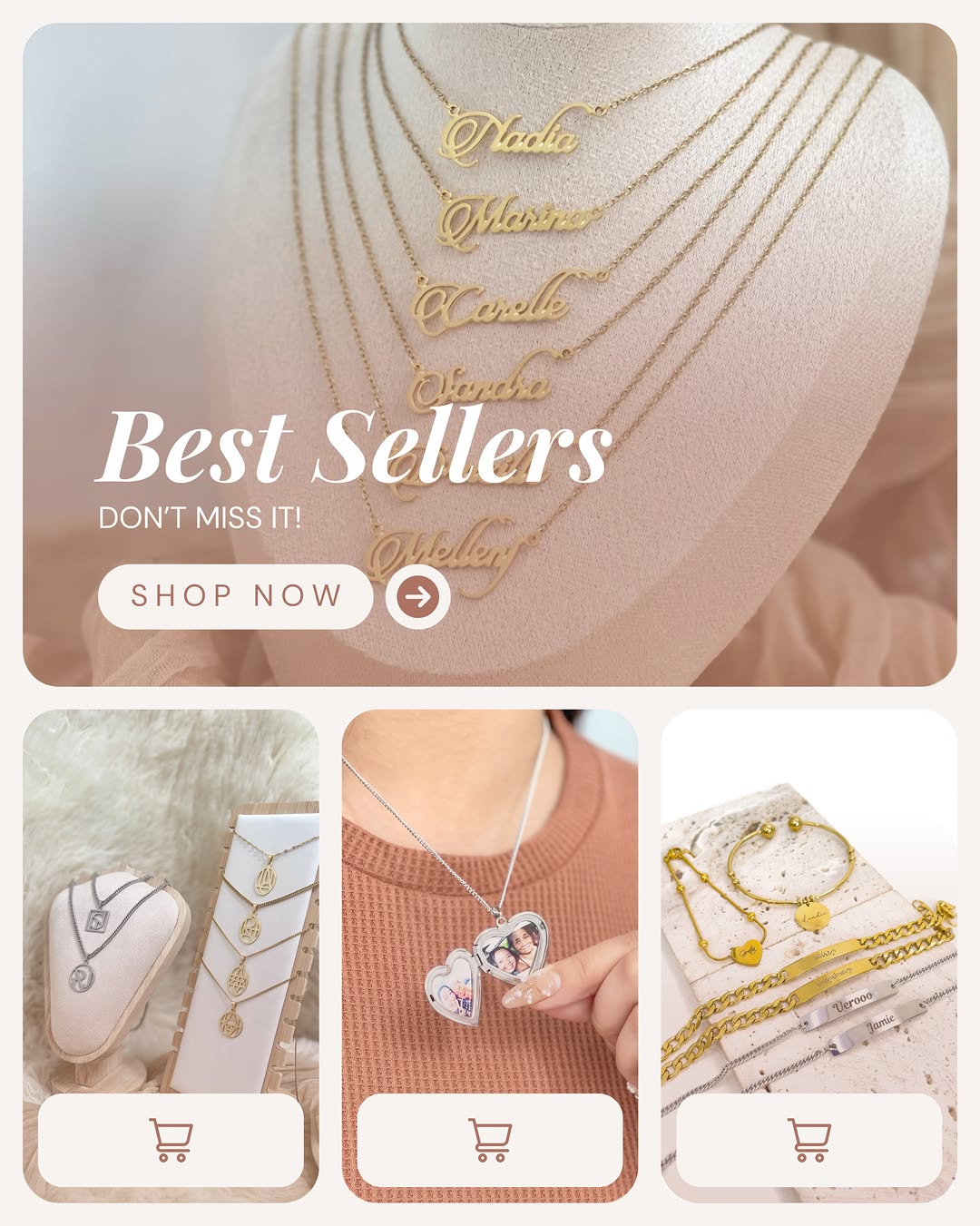Flat lay of gold jewelry pieces arranged for Marilag Accessories 6th anniversary